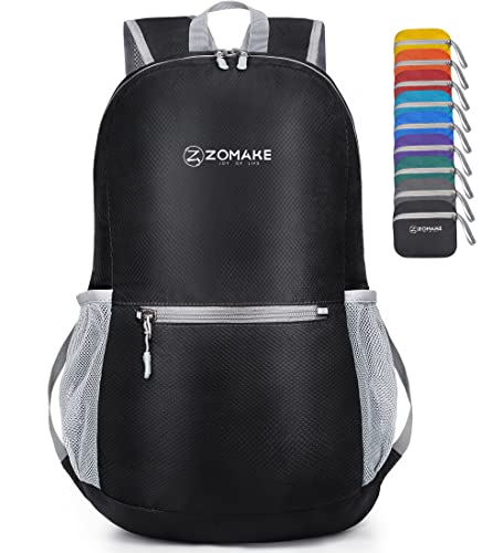 ZOMAKE Ultraleicht Faltbarer Rucksack - Packbare Backpacks 20L,Kleiner Faltbar Rucksäcke Wanderrucksack Wasserdicht für Damen Herren Outdoor Wandern(Schwarz)